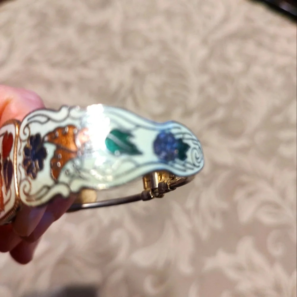💙🦄💙Glorious 80's RARE Vintage Enameled Unicorn & Floral Hinge Bangle Bracelet - Picture 4 of 14